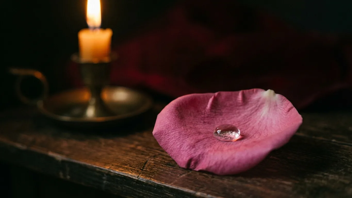 Dewdrop on a pink rose petal