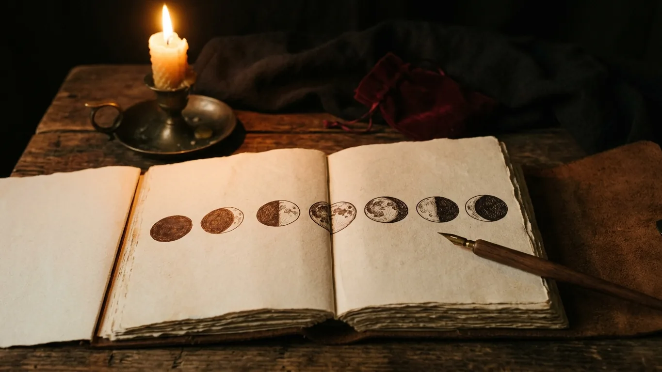 Journal with hand-drawn moon phases