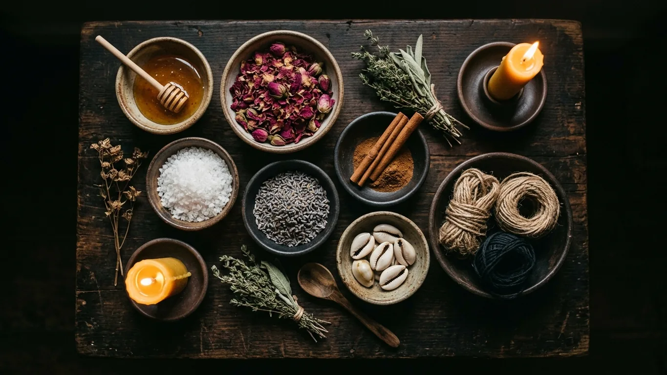 Love-work ingredients in small bowls