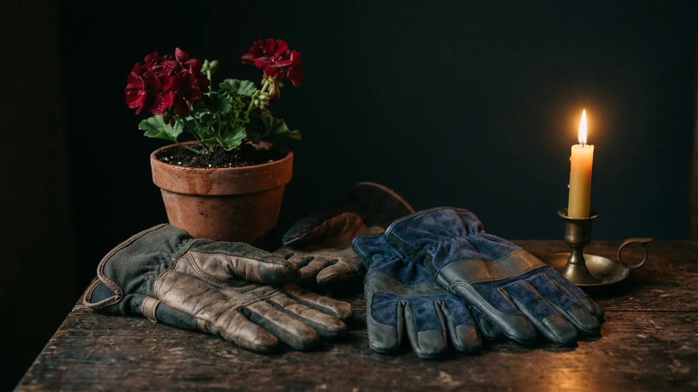 Gardening gloves beside new flowers