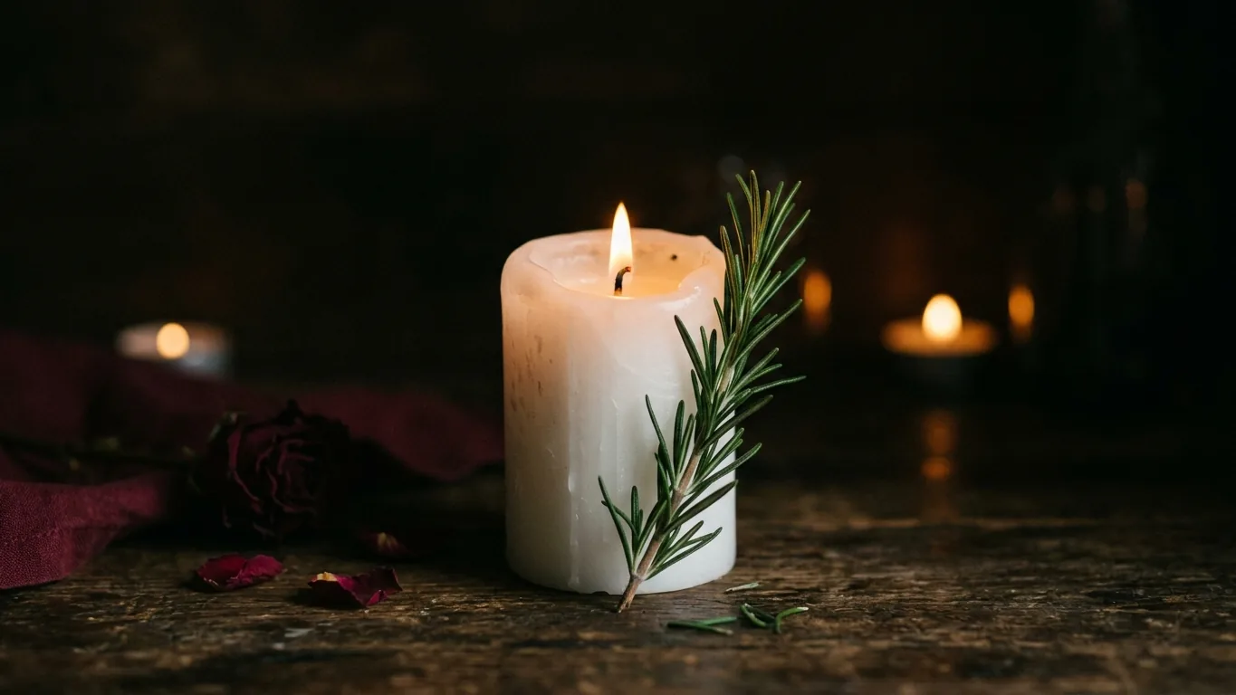 White candle with rosemary