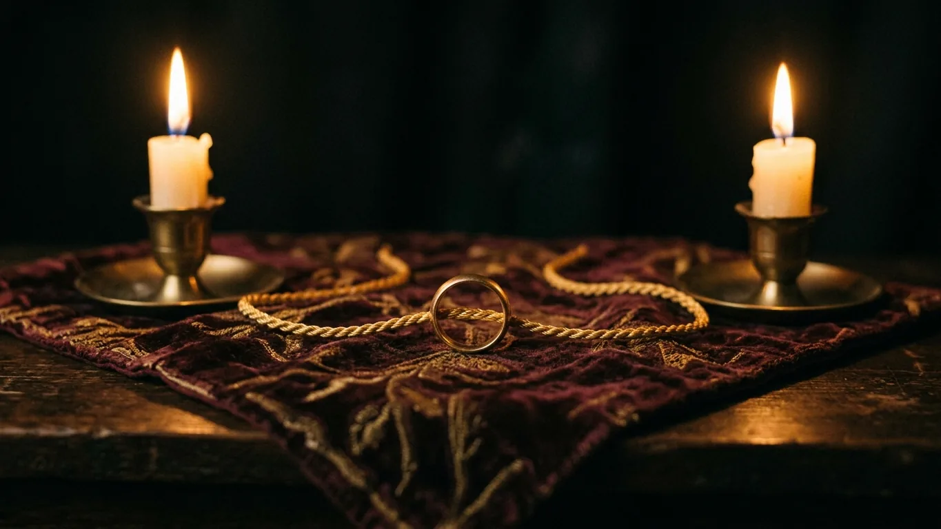 Gold ring on a gold cord