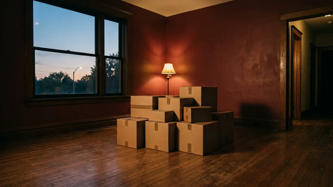 Moving boxes in a sunlit room
