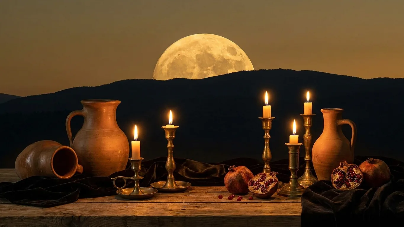 Full moon rising over dark hills