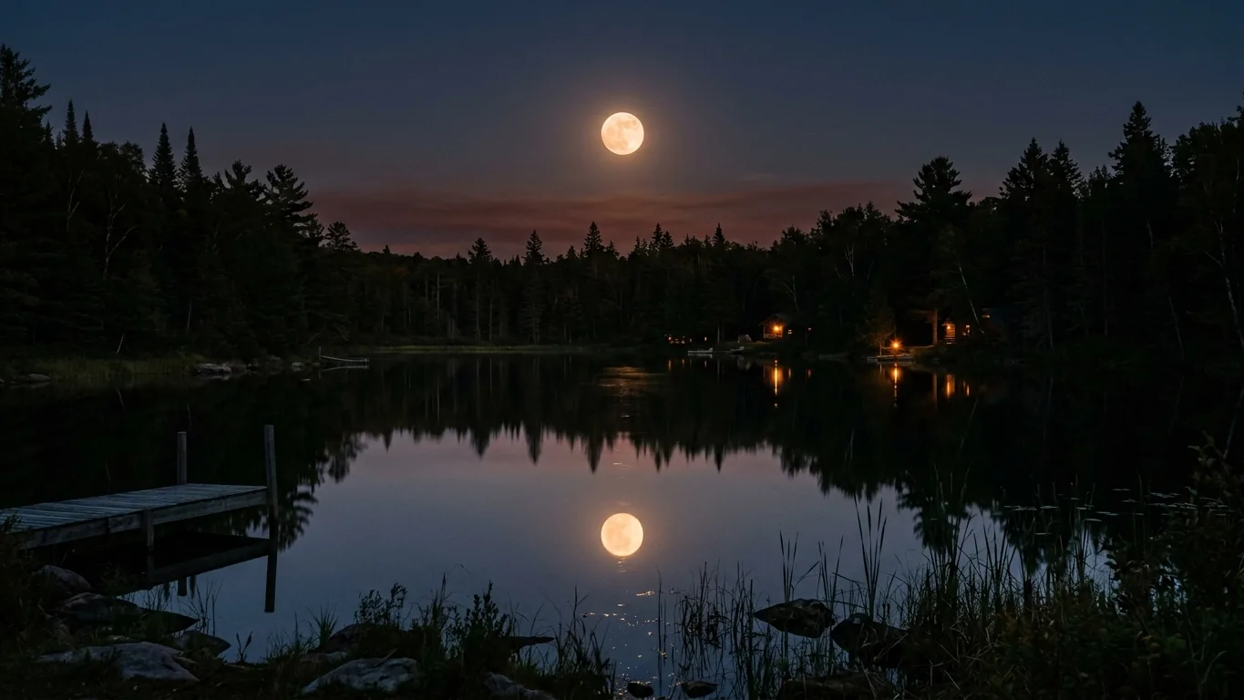 Full moon reflected in a pond