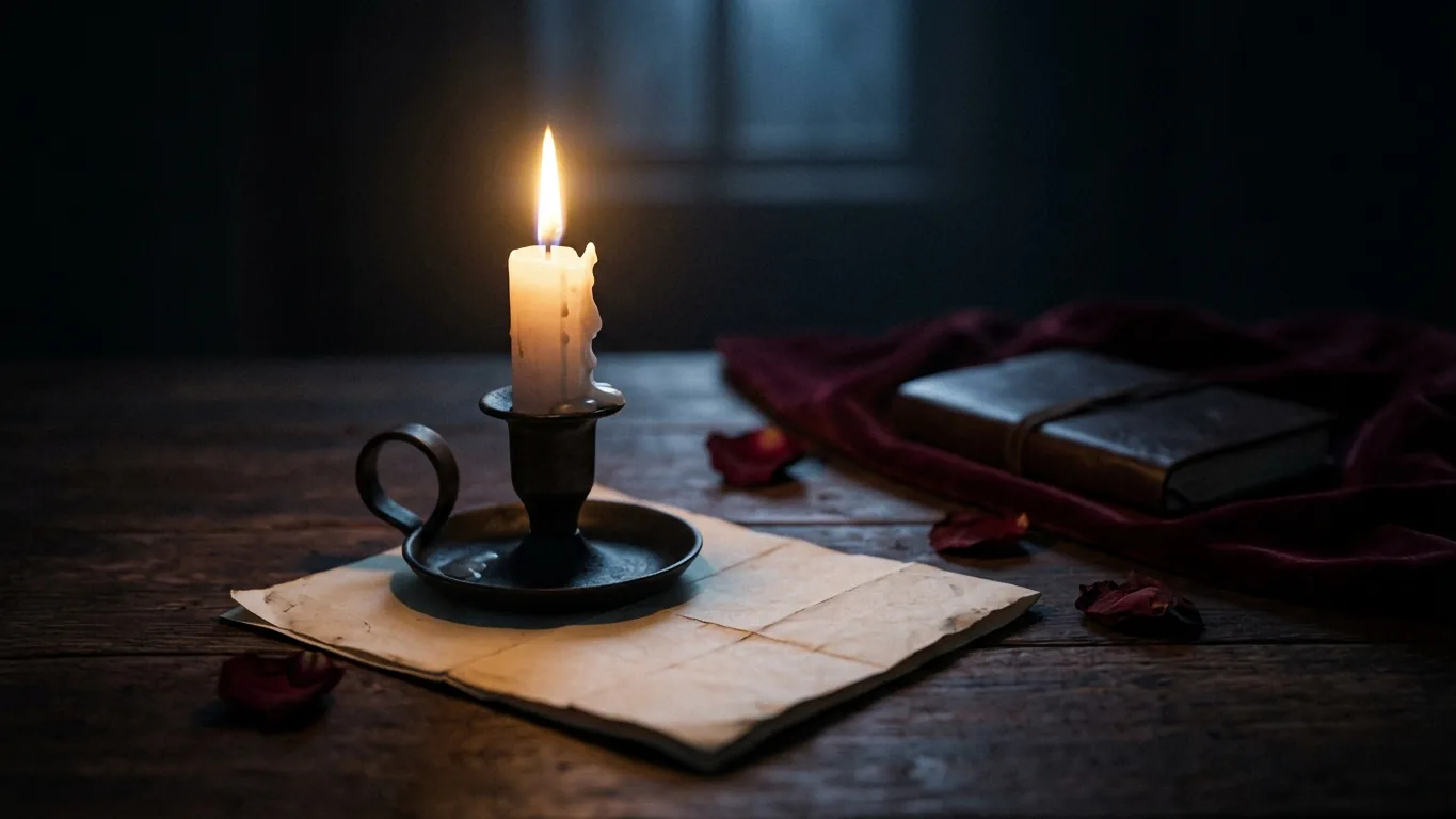 Folded paper under a white candle