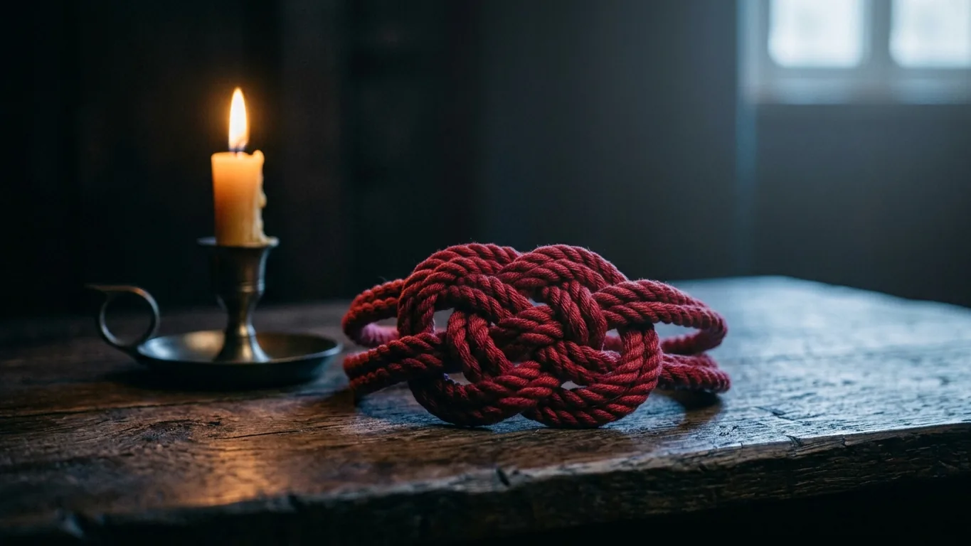 Red cord knot in moonlight