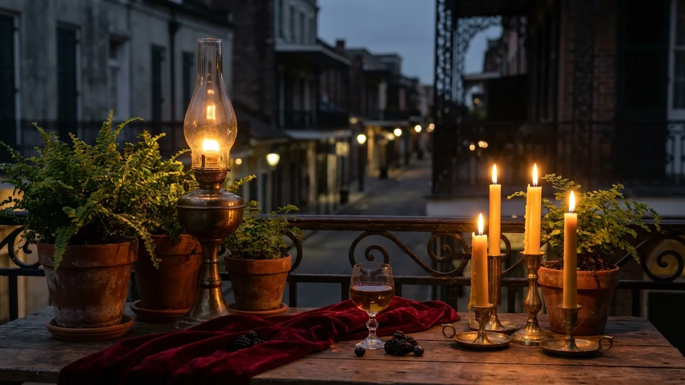 French Quarter balconies at dusk