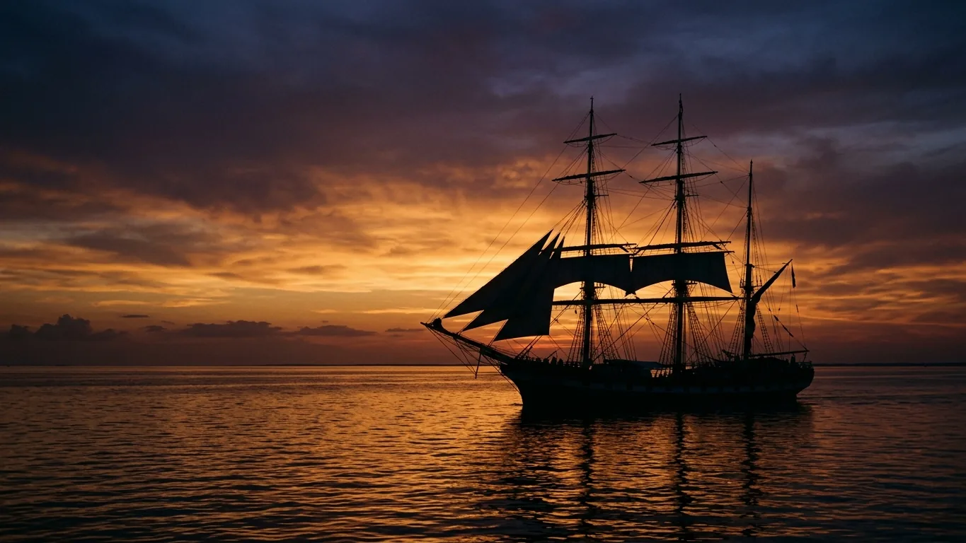 Sailing ship at sunset on the Gulf