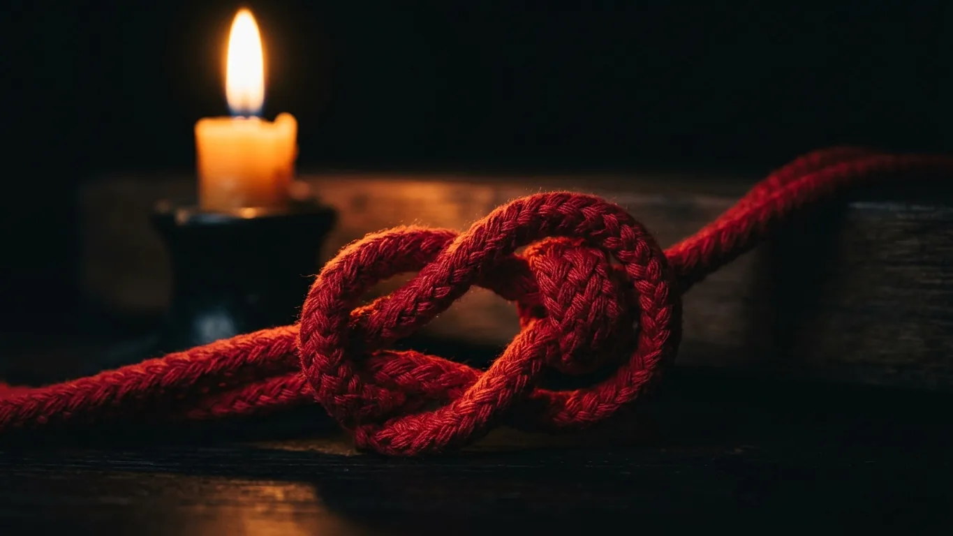 Red cord knot in candlelight