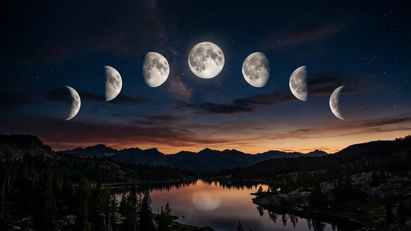 Moon phases across the night sky