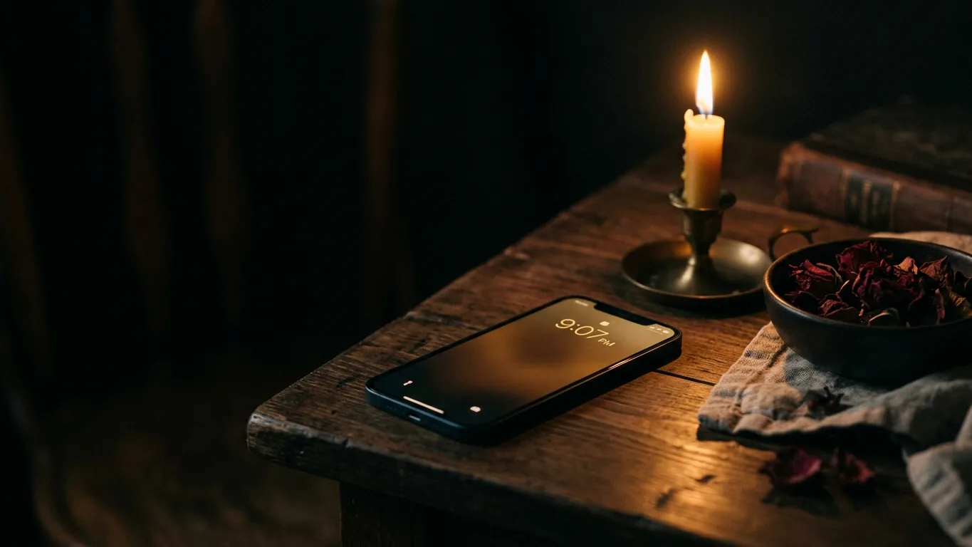 Phone lighting up in warm light