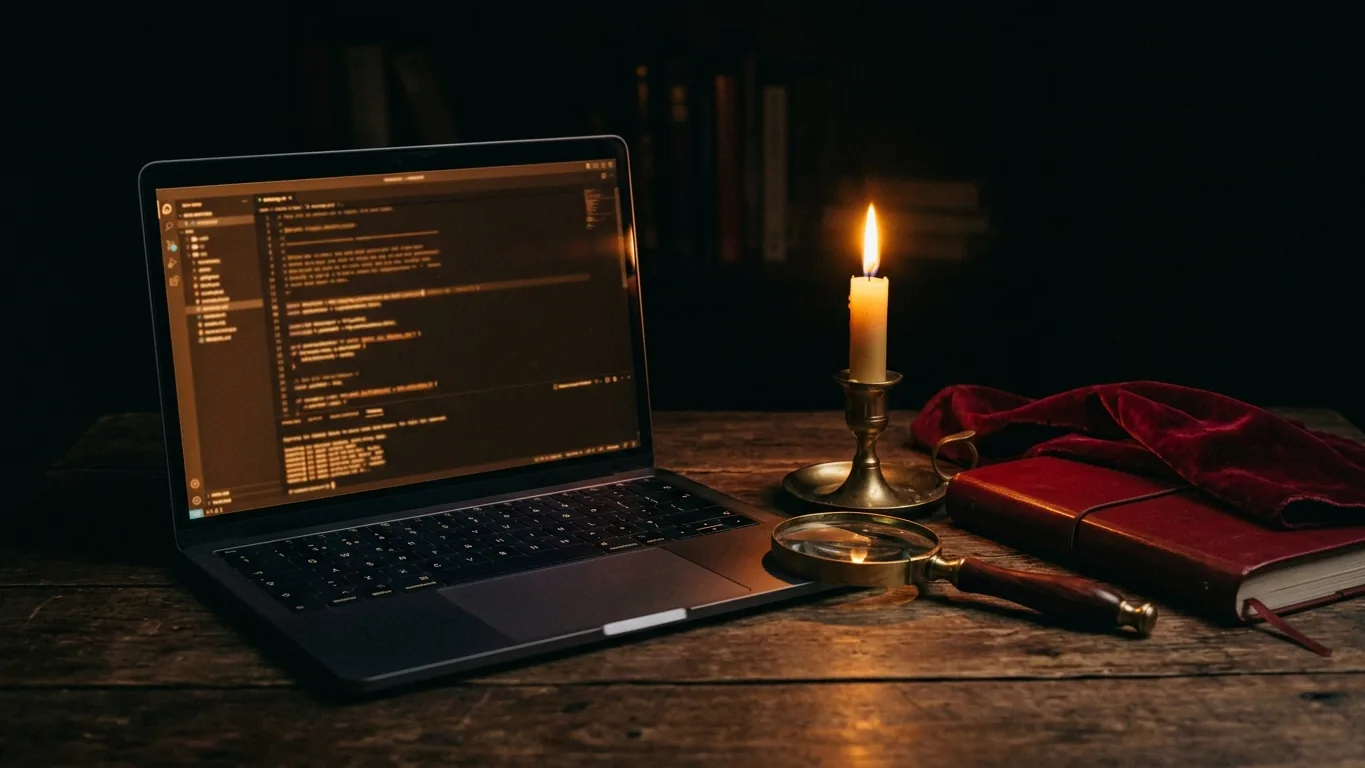 Laptop with stars and a magnifying glass