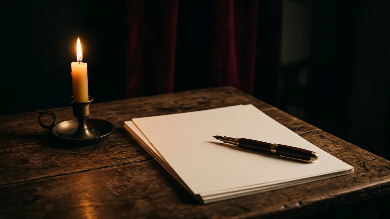 Blank form and pen beside a candle