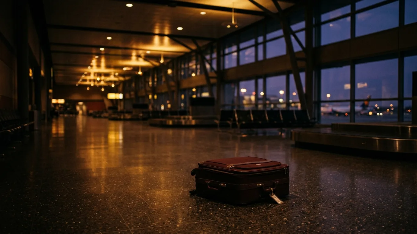 Suitcase in an airport arrivals area