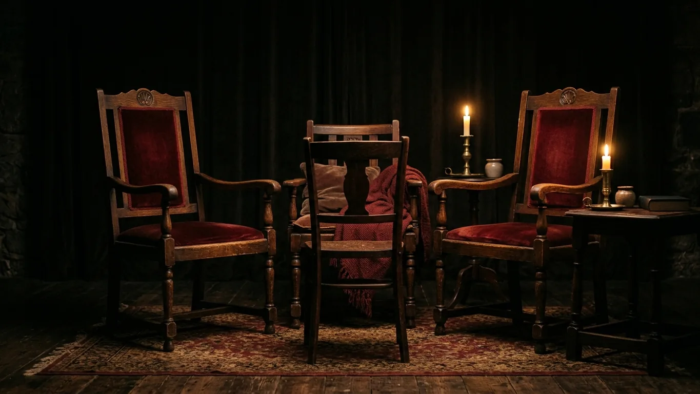 Warm room with chairs set out in candlelight