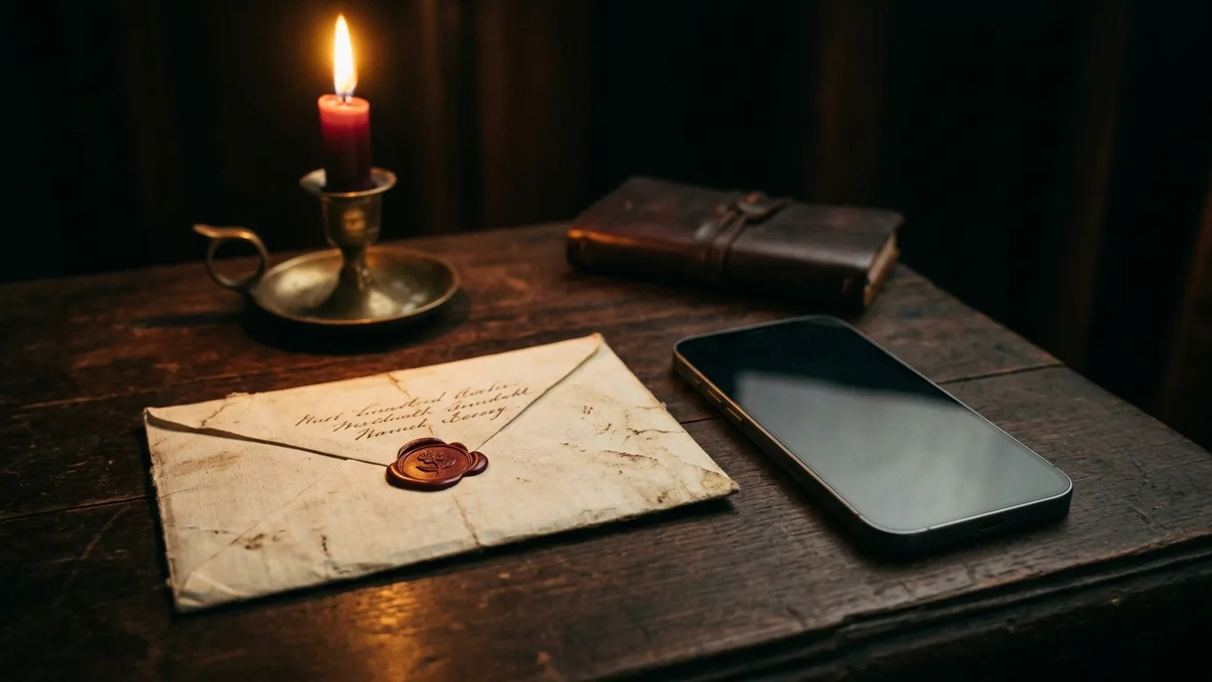 Vintage envelope beside a phone
