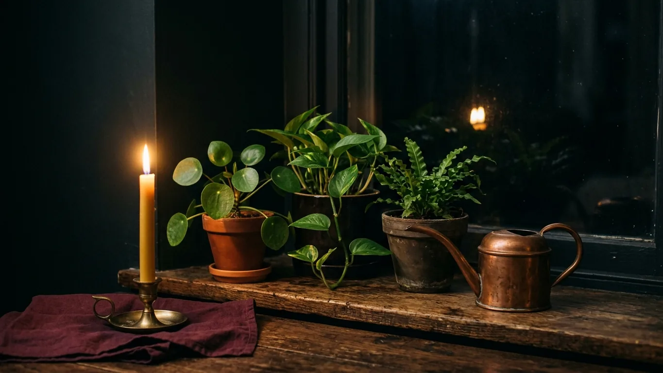 Houseplants on a sunny windowsill
