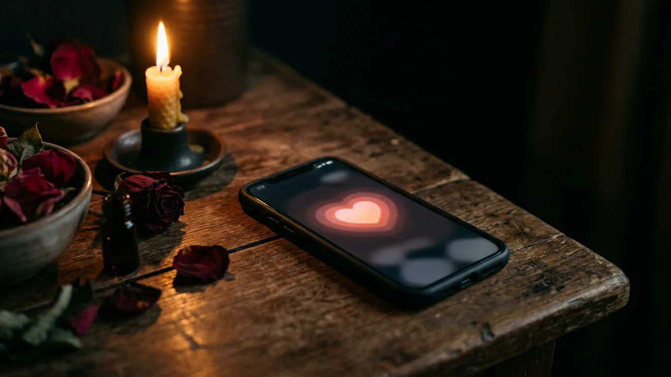 Phone glowing with a small heart