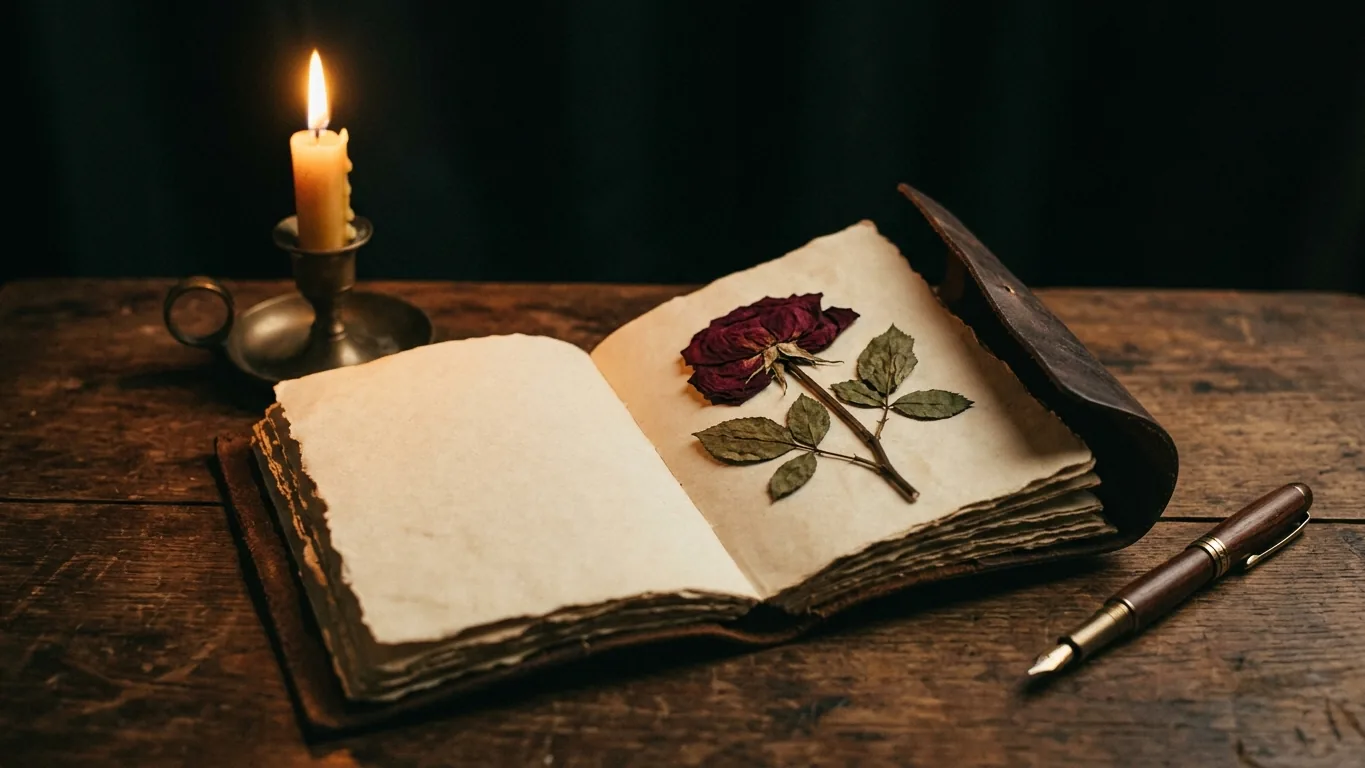 Journal with a pressed rose