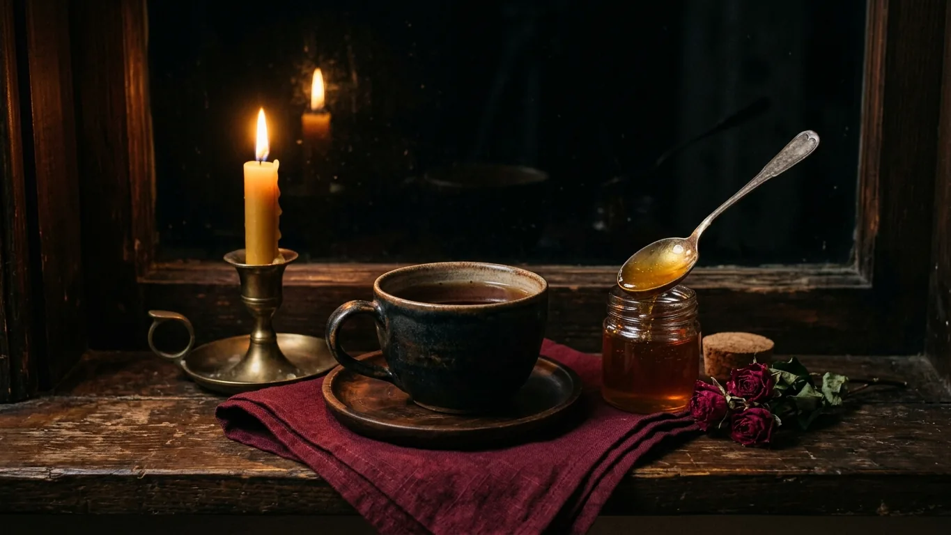 Honey dripping into tea