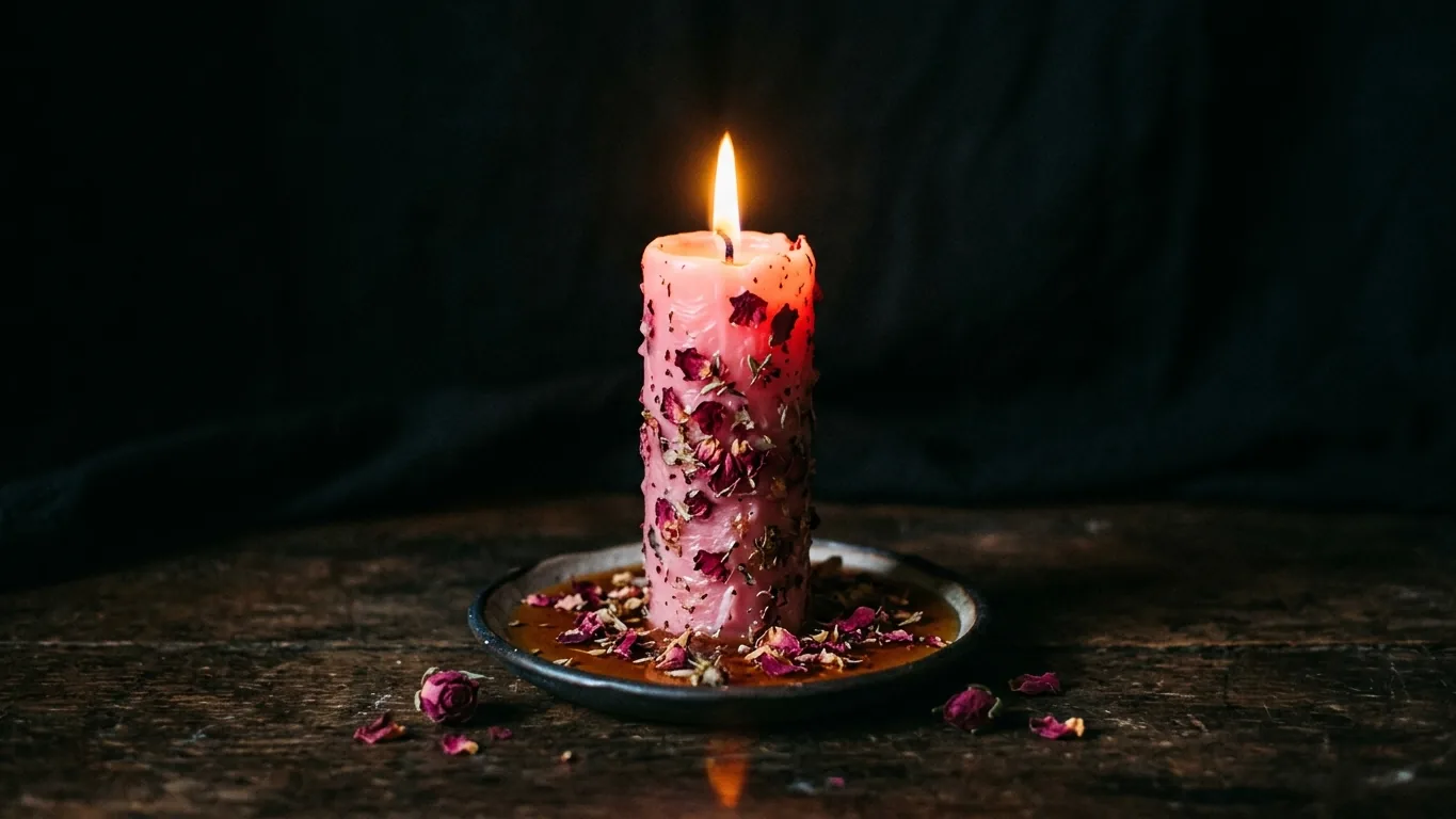 Honey jar with a pink candle