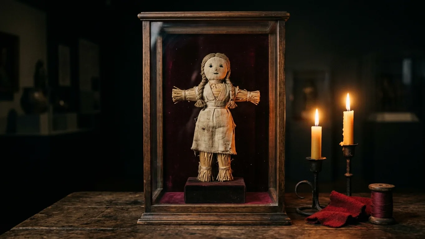 Antique poppet in a museum case