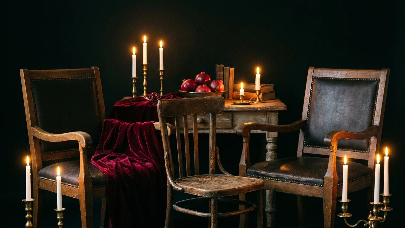 Three chairs in candlelight