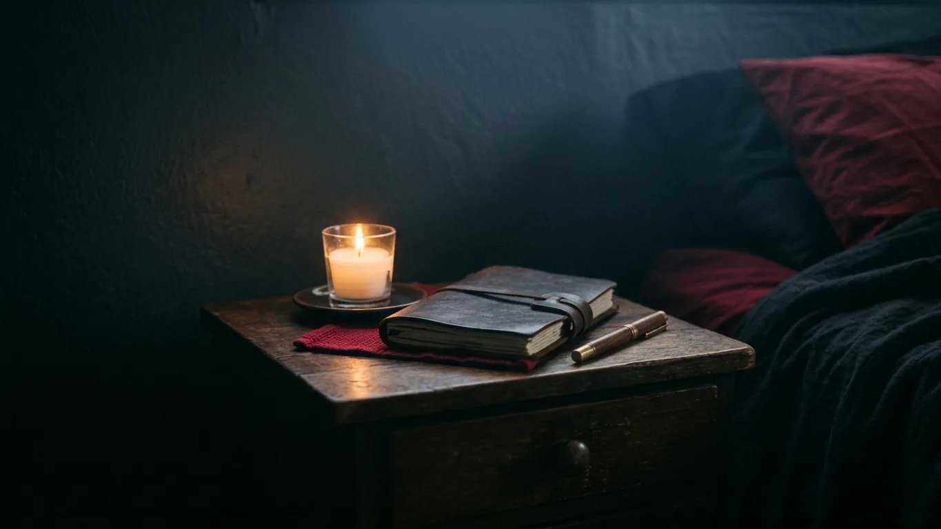 White candle and journal for aftercare