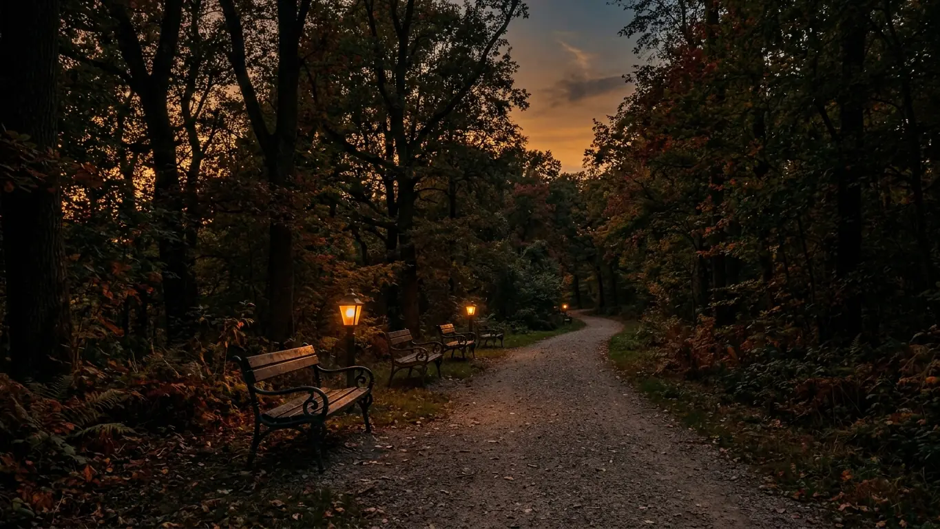 Park path at golden hour