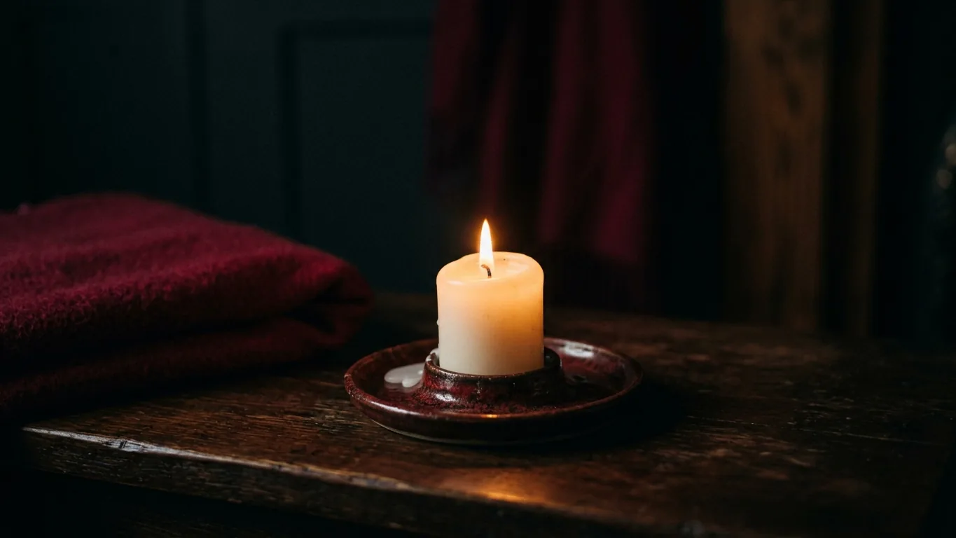 White candle on a heat-proof dish