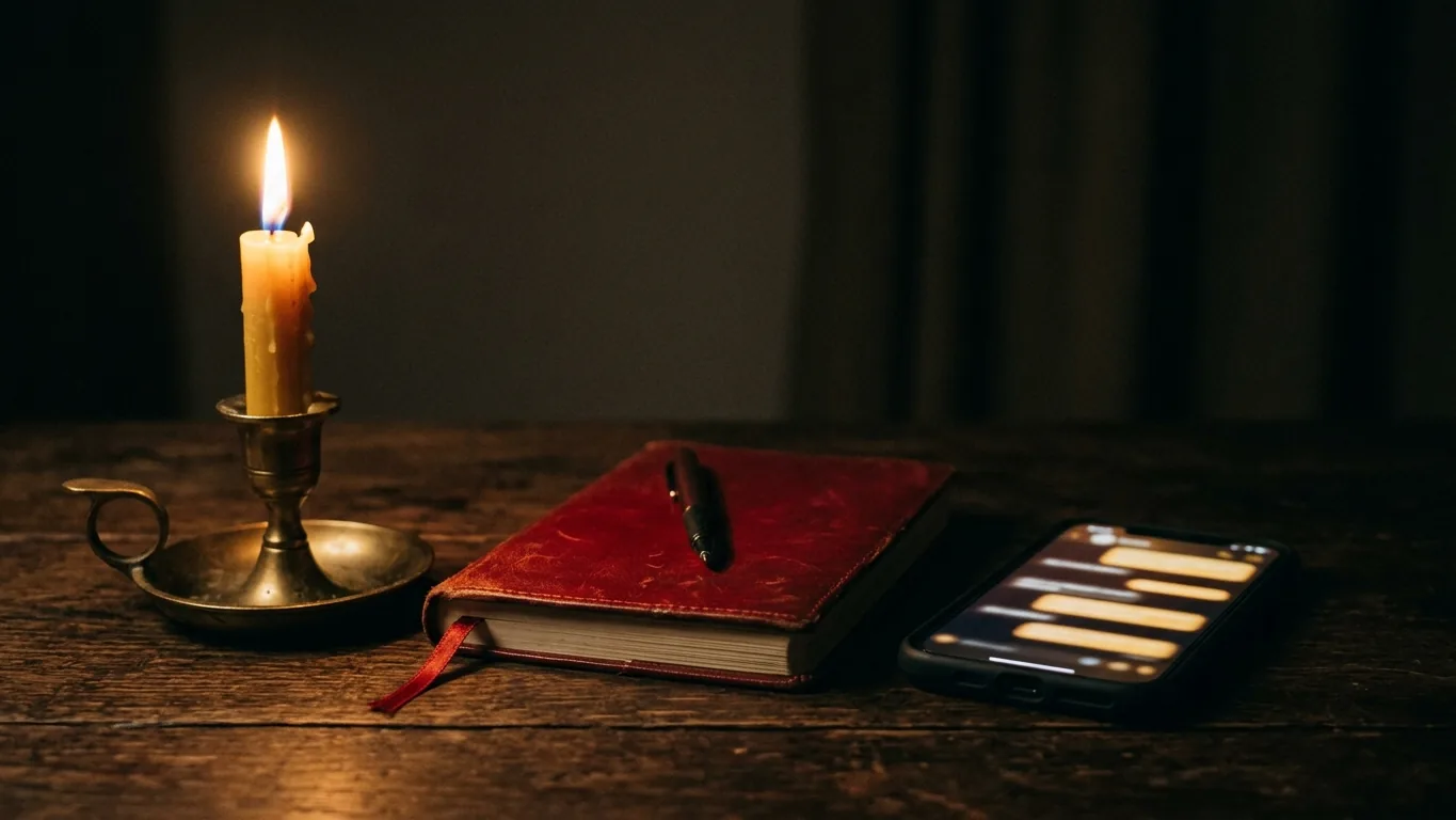 Phone and notebook ready for a remote reading
