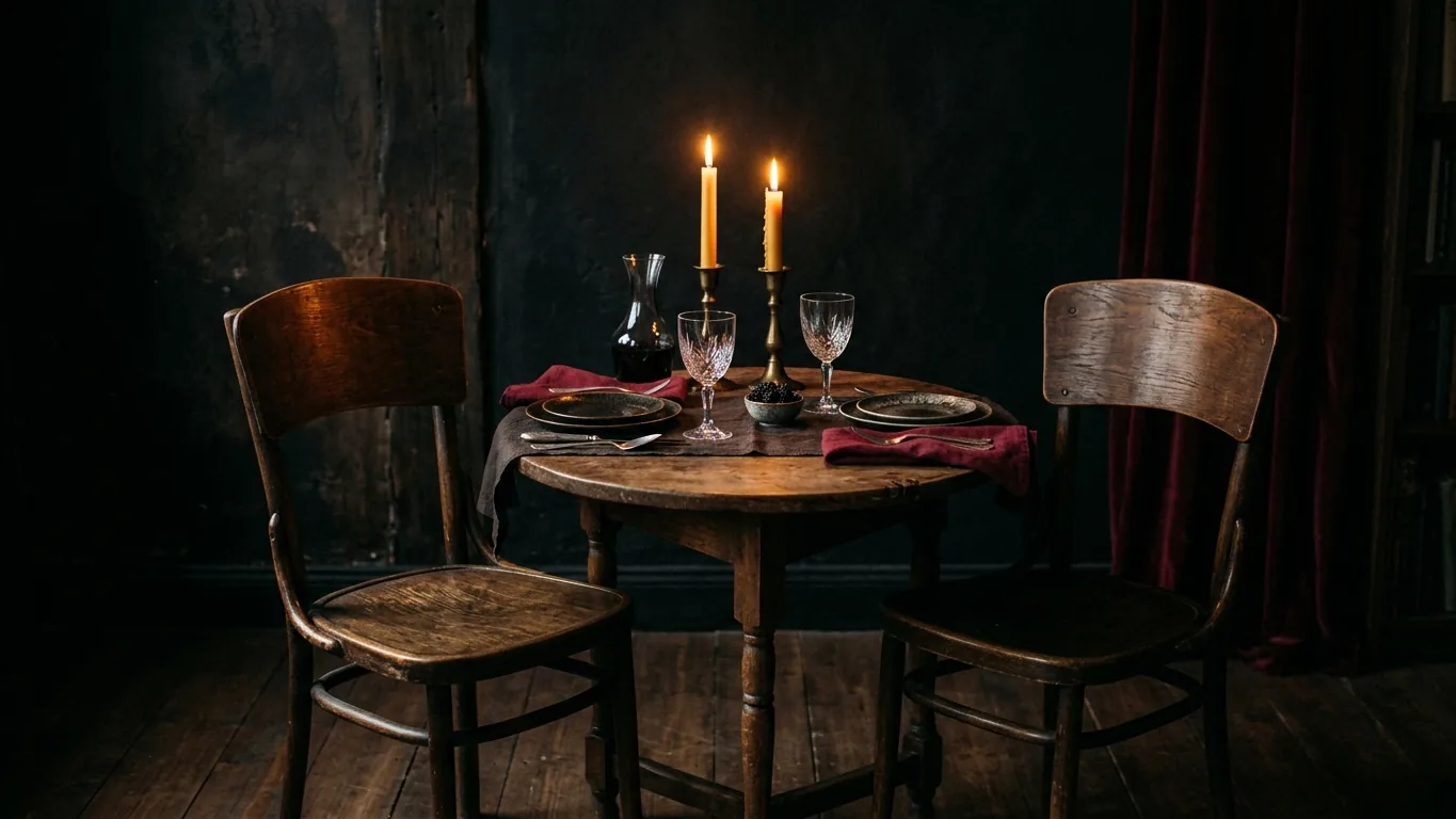 Two chairs at a small candlelit table