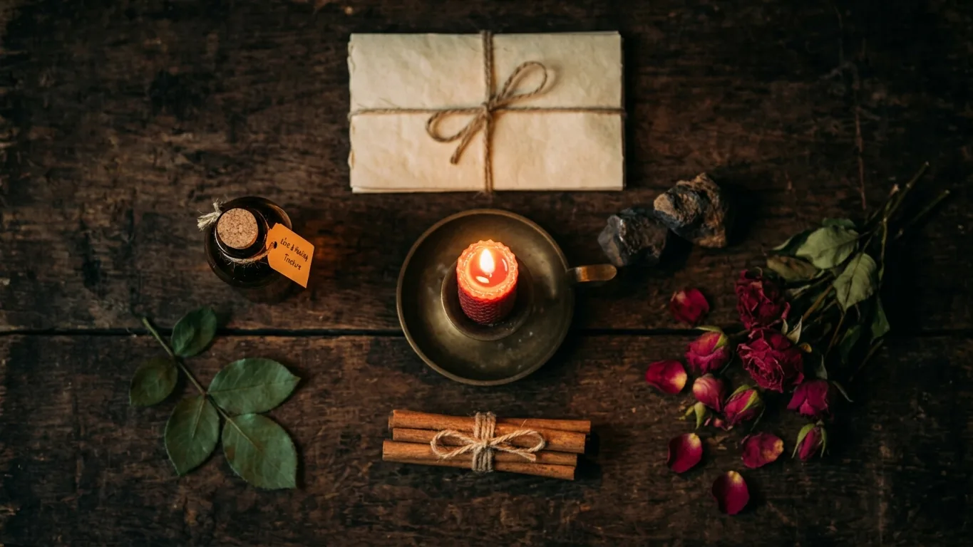 Drawing-back materials: candle, oil, cinnamon, rose and lodestones