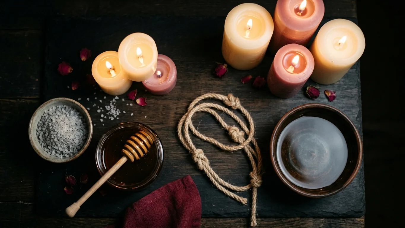Salt, herbs, a honey jar and a marriage cord