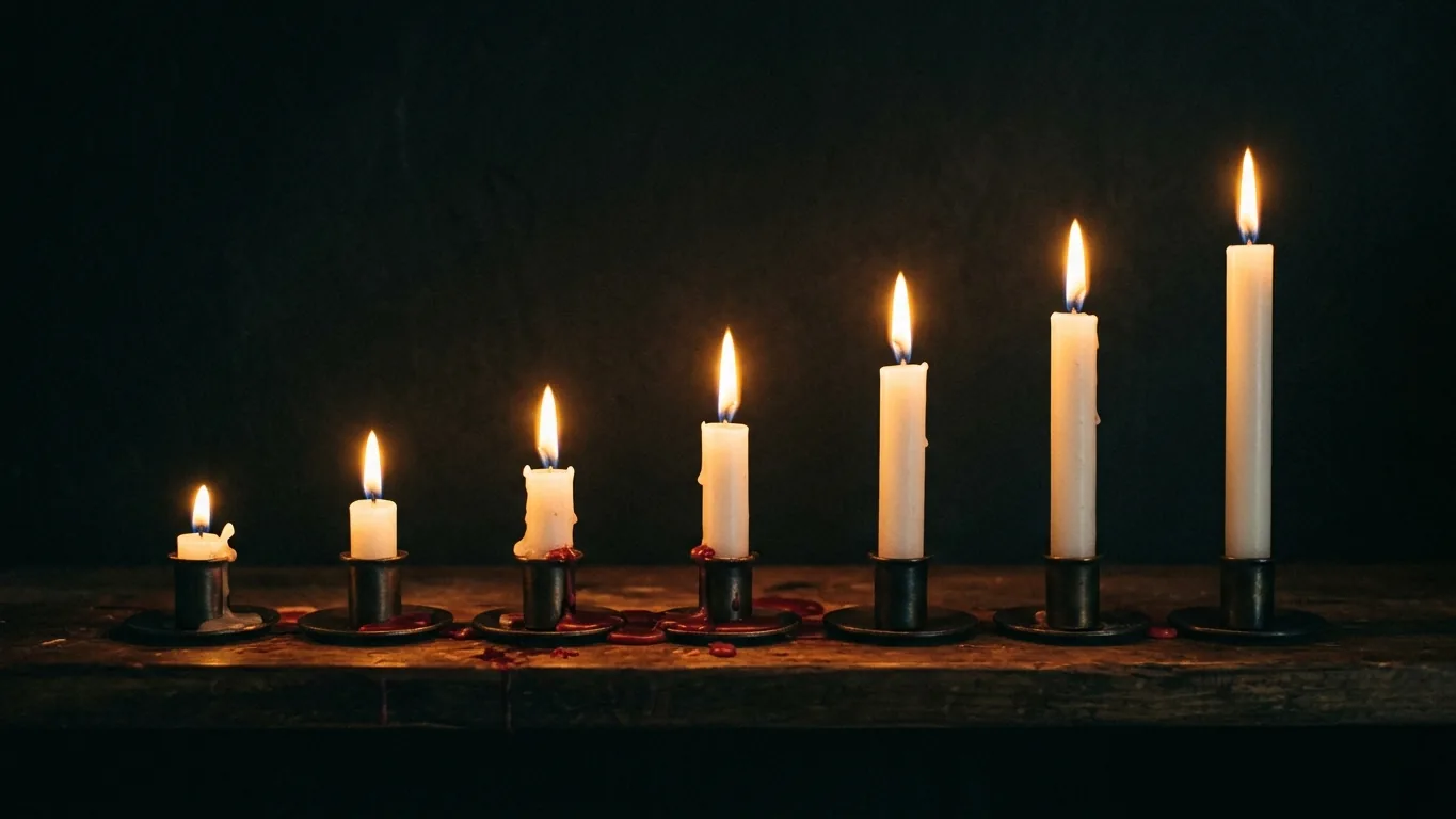Seven candles burned to different heights